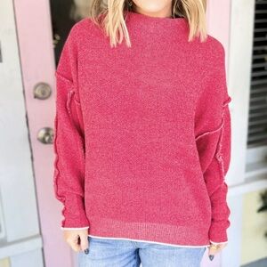 Zenana Slightly Oversized Exposed Seam Mock Neck Long Sleeve Sweater